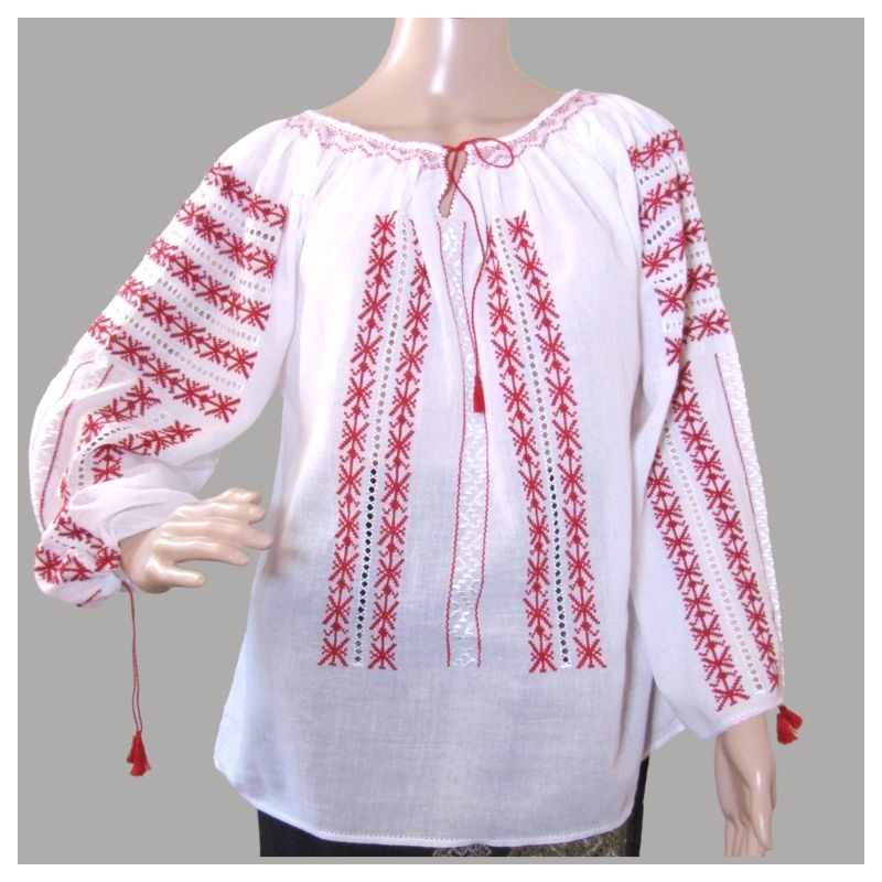 Blouse roumaine , chemisier folk brodé rouge Blouse roumaine , chemisier folk brodé rouge