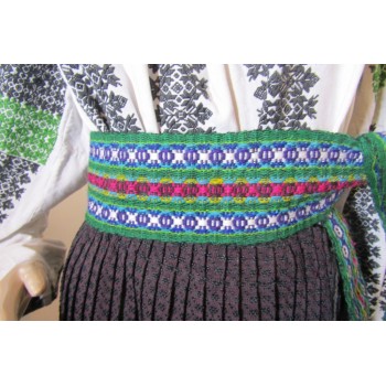 Ceinture roumaine verte antique en laine, ceinture traditionnelle tissée à la main