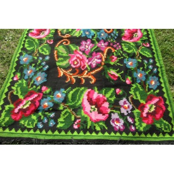 Kilim antique fait main avec des fleurs, tapis roumain
