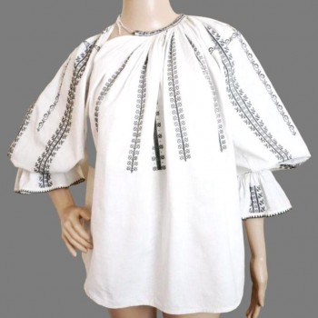Äkta rumänsk vintageblus, svart broderad rumänsk folkskjorta från Transsylvanien