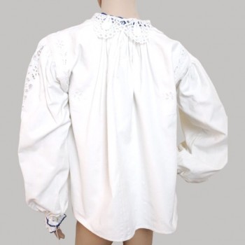 Vintage Romanian blouse from Transylvania with white hand embroidery