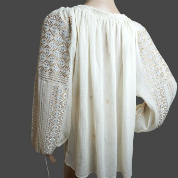 Blouse folklorique roumaine brodée à la main en bronze et argent de Roumanie