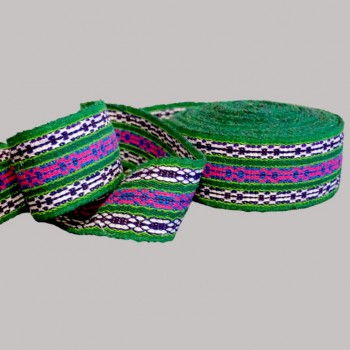 Antike rumänische traditionelle handgewebte Schärpe, Bauerngürtel aus Wolle in Grün und Rosa