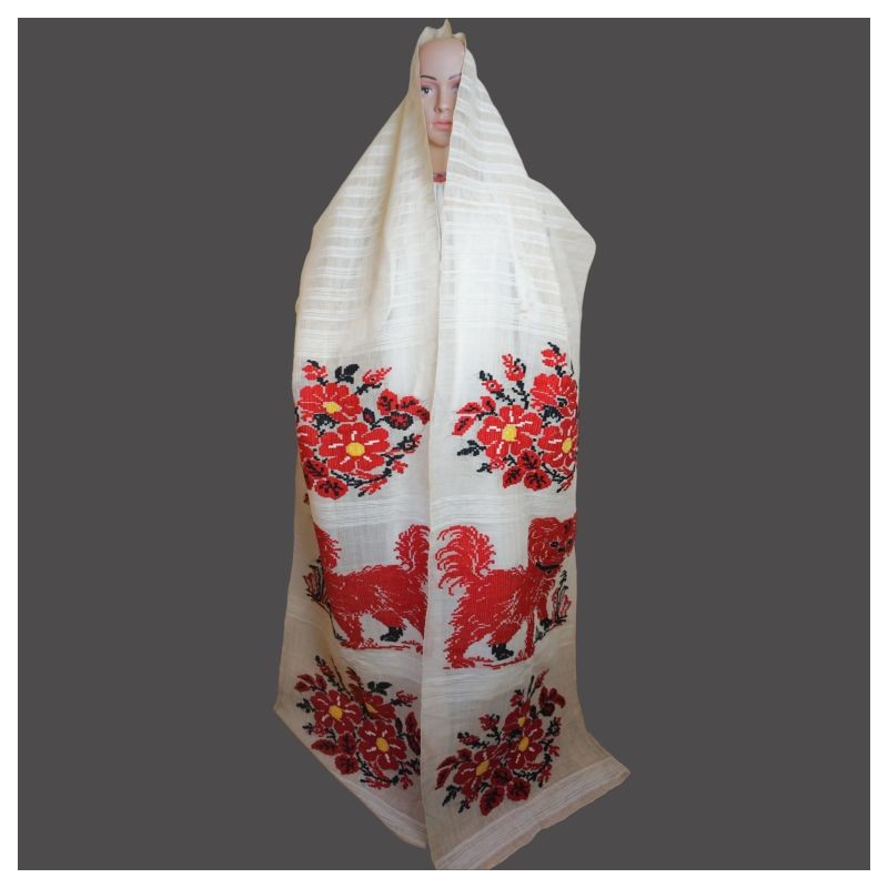 Textil decorativo tradicional rumano hecho a mano, seda cruda bordada a mano Textil decorativo tradicional rumano hecho a mano, seda cruda bordada a mano