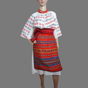 Vintage Romanian traditional clothing , handmade folk costume in red