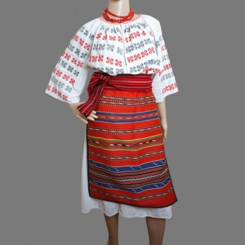 Vintage Romanian traditional clothing , handmade folk costume in red