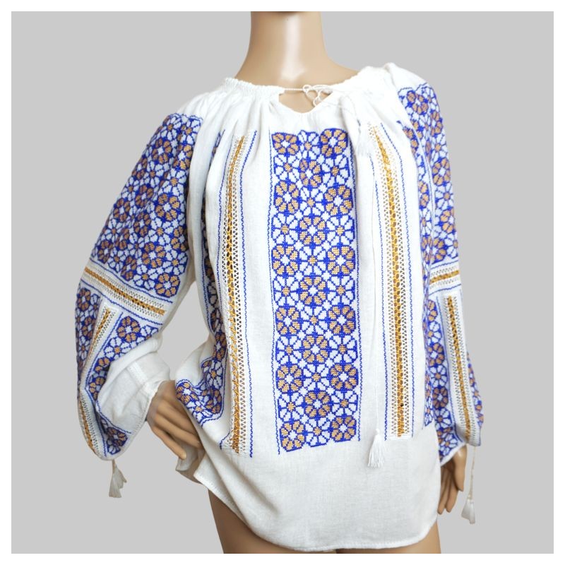Handmade Romanian traditional blouse with floral pattern Handmade Romanian traditional blouse with floral pattern