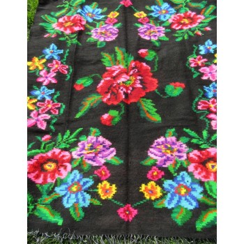 Antique Romanian wool rug , tribal rug with flowers