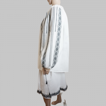 Traditional Romanian clothing with black pattern : Romanian blouse , handmade folk skirt and wool apron