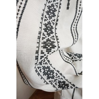 Traditional Romanian clothing with black pattern : Romanian blouse , handmade folk skirt and wool apron