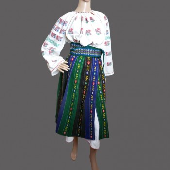 Traditional Romanian clothing with pleated wool skirt