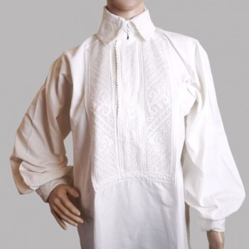 Camicia rumena ricamata a mano con pizzo bianco della Transilvania