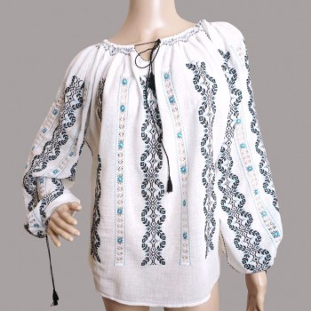 Blusa rumena con splendido ricamo a mano nero - turchese