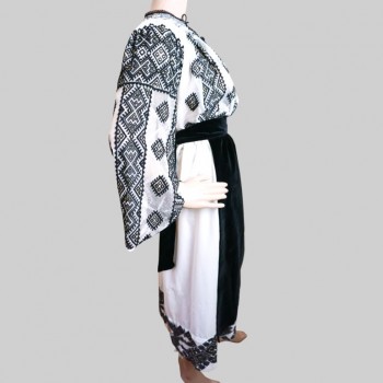 Handmade vintage Romanian folk costume with black embroidery