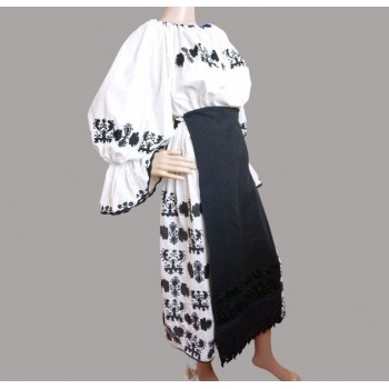 Handcrafted Romanian Traditional Costume with black embroidery from Transylvania