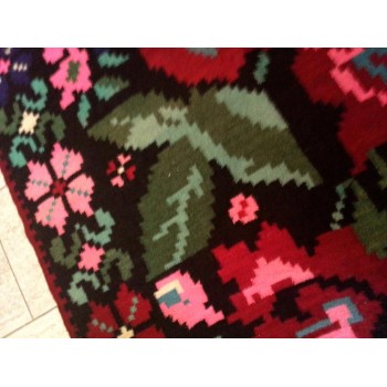 Vintage Romanian traditional wool rug with flowers from Transylvania
