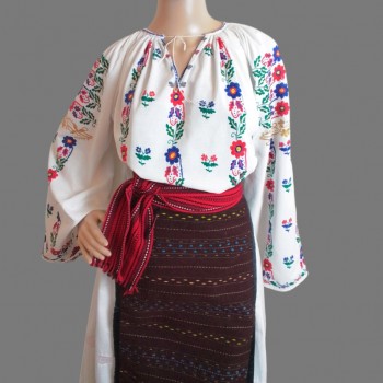Vintage traditional Romanian clothing with floral hand embroidery