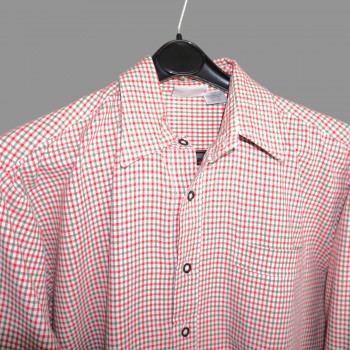 Men’s Traditional German Shirt – Pale Red-Khaki -White, 100% Cotton, Ideal for Oktoberfest
