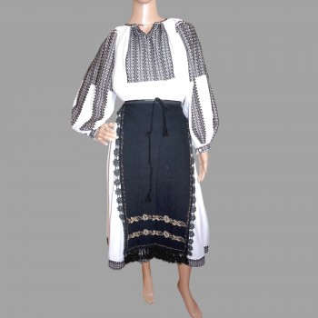 Exquisite Vintage Romanian Folk Costume with Metallic Embroidered Aprons  - Size 38-40 (S-M)