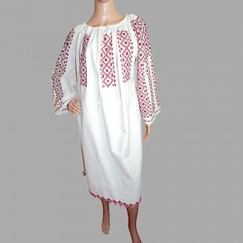 Robe folklorique roumaine vintage fabriquée à la main avec broderie bordeaux - Taille S-M
