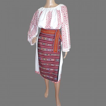 Vintage Traditional Romanian Clothing with burgundy hand embroidery size S-M