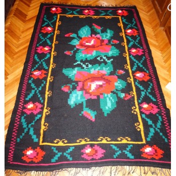 Håndvævet vintage tæppe fra Transsylvanien – Vendbart uldtæppe med farverige blomster, 2m x 1,34m