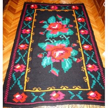 Håndvævet vintage tæppe fra Transsylvanien – Vendbart uldtæppe med farverige blomster, 2m x 1,34m