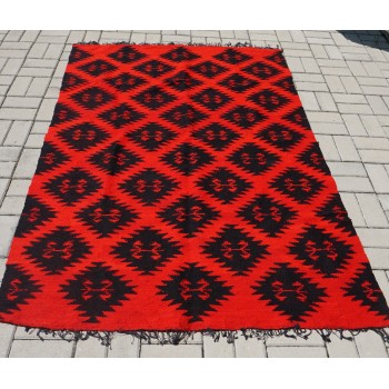 Autentisk vintage rumensk kilim-teppe | Håndvevd folk-teppe i ull | Transylvania