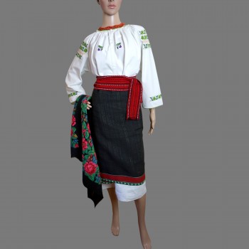 Authentisches Vintage Rumänisches Folklore-Kostüm aus Bukowina – Handbestickte Bluse und Wollrock (Größe 36-38)