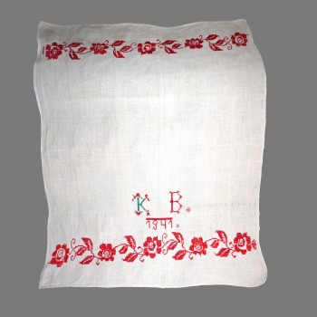 Vintage 1941 Siebenbürgisches Handgewebtes Hanftuch – Rote Florale Kreuzstichstickerei (68 x 51 cm)