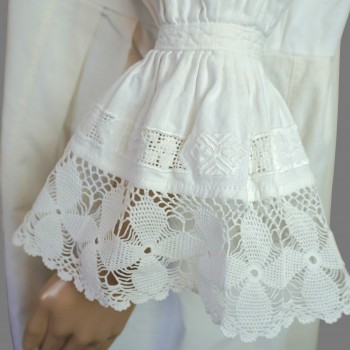 Handmade Romanian Traditional Clothing with Bell-Sleeved Dress, Wool Aprons, and Woven Belt